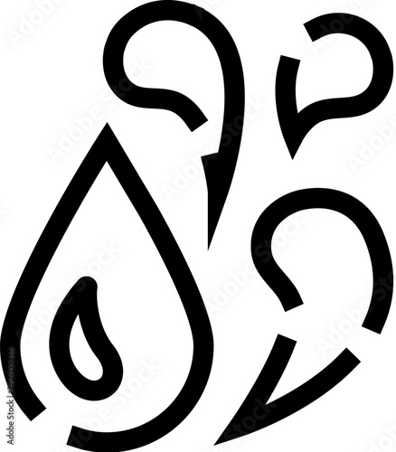 Sweat drops icon showing liquid splashes and moisture, illustrating concepts of heat, physical activity, discomfort, hard work, humidity, and exertion in various contexts