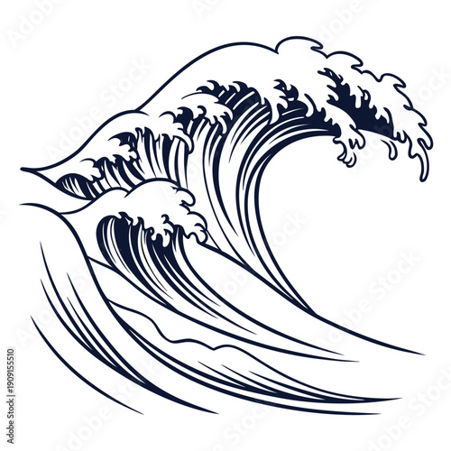 A wave crashes with white foam on the surface