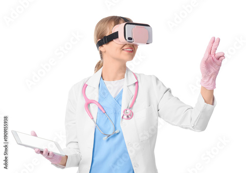 Female doctor in VR glasses...
