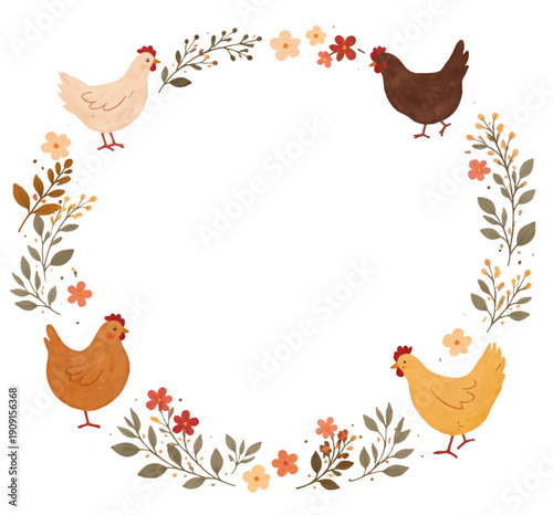 EASTER CHICKEN FLORAL WREATH WATERCOLOUR FARMHOUSE STYLE