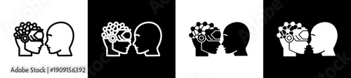 Artificial Intelligence Icon In Flat Version On Black And White Background