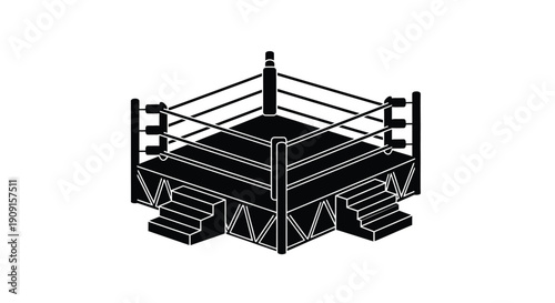 A minimalist black and white illustration of a boxing ring corner