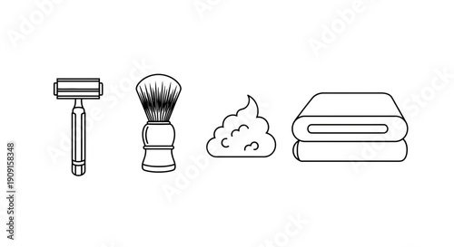 Shaving Kit Icons: Razor, Brush, Foam, Towel - Cleanliness and Grooming Essentials