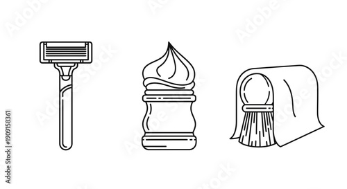 Shaving Kit Icons: Razor, Shaving Cream, and Brush Set