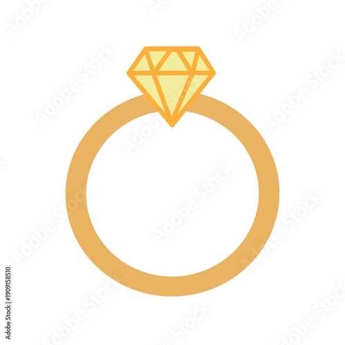 Gold Diamond Wedding Ring Flat Vector Icon for Marriage and Engagement Design