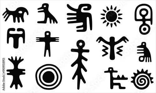 Collection of Thirteen Primitive and Ancient Symbol Silhouettes