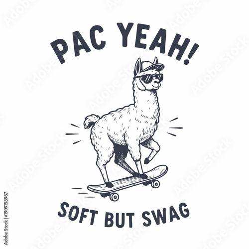 Cool Llama on Skateboard with Sunglasses and Hat.