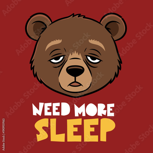 Sleepy Bear Needs More Sleep Cartoon Illustration.