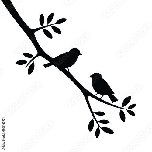 Two birds perched on a branch a minimalist black silhouette design