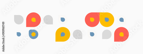 Colorful circles, dots arranged horizontally. Simple design, flat illustration. Minimalist aesthetic, playful composition. Bright hues present.