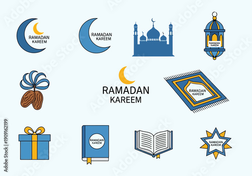 Ramadan Kareem symbols and icons for festive Muslim celebrations