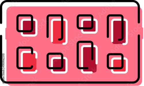 Blister pack containing medicine pills representing healthcare, pharmacy supplies, and therapeutic remedies for various medical conditions, available as a scalable vector icon