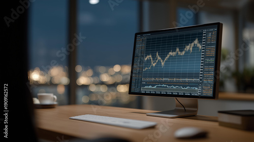 In a high-tech financial workspace, glowing graphs visualize global market volatility, asset diversification strategies, risk management metrics, and long-term investment forecasting concepts.
