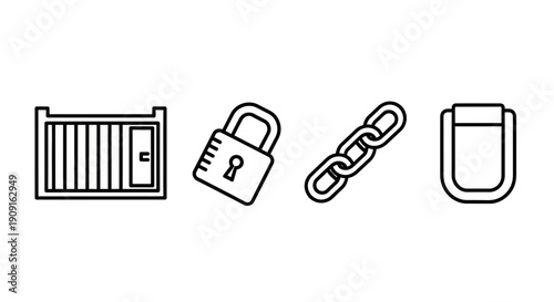 Security Icons: Lock, Chain, Safe, and Keyhole Representing Protection and Safety