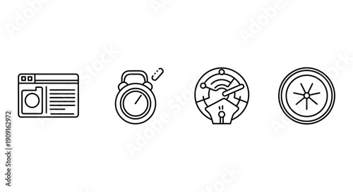 Set of 4 Icons: Web Page, Stopwatch, Radar, Target - Business and Technology Concepts