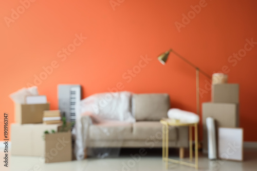 Blurred view of sofa with s...