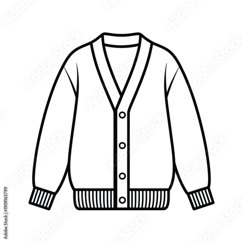 Simple line drawing of a classic v neck cardigan sweater illustration