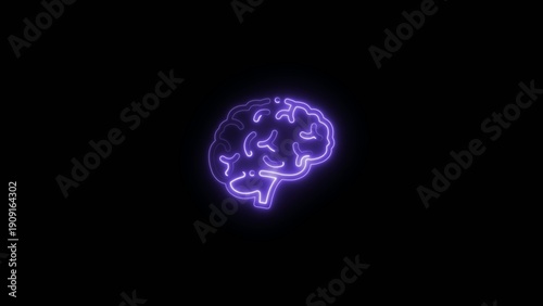 Glowing purple neon outline of a human brain with intricate convolutions on a dark Generate title without using the word 