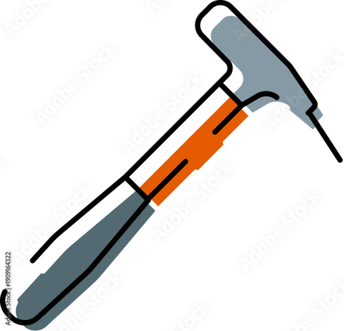 Geological hammer with pointed pick and flat head, depicting tools used for exploration, archaeology, rock breaking, and scientific fieldwork on a white background