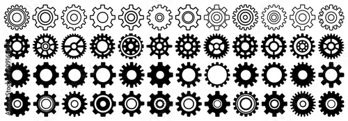 Gear and Cogwheel Icons Large Collection in Various Mechanical Designs, Transparent Background