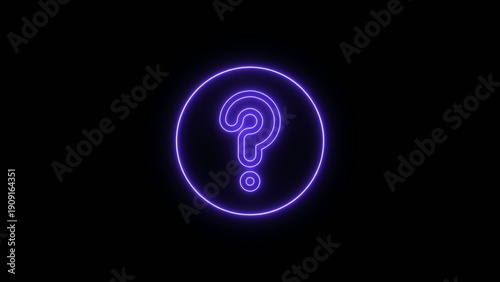 Glowing purple neon question mark symbol inside a circular outline on a dark Generate title without using the word 