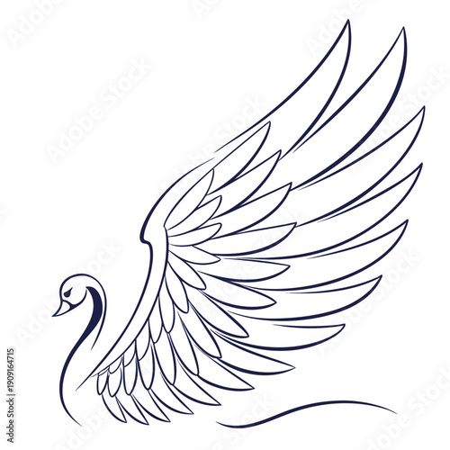 A swan with its wings spread out