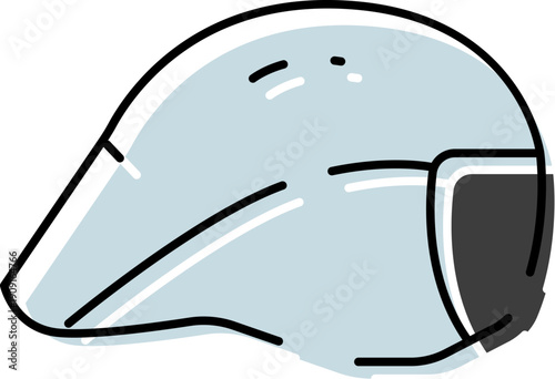 Bicycle helmet representing safety and protection for sports activities like cycling and biking, using a line art style with a light blue and dark gray color palette