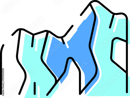 Iceberg breaking apart with cool blue shades, illustrating global warming, ecological crisis, and the environmental impact on arctic glaciers due to changing temperatures