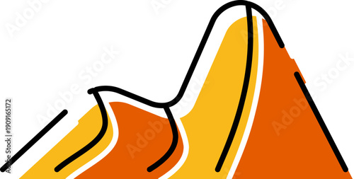 Roller coaster track abstract design for theme park amusement rides, featuring thrilling drops and curves, cartoon style with yellow and orange colors, celebrating excitement, adrenaline, and fun