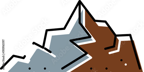 Stylized mountain outline showing rocky peaks with light blue and brown sections, depicting a rugged landscape, outdoor activity, and exploration symbol