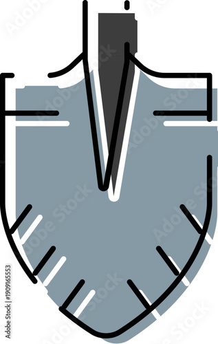 Shovel icon illustration representing a versatile hand tool used for digging, gardening, and construction, featuring a simple line art style with gray fill and black outlines on a white background