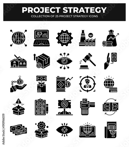 Project Strategy Icons: 25 Essential Icons for Business Planning