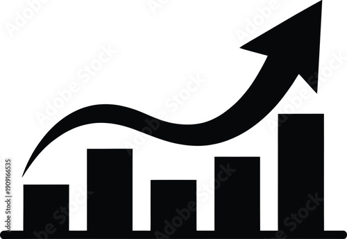 A simple bar graph with an upward trend indicated by a large arrow.