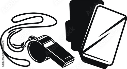 Soccer referee whistle and penalty cards vector illustration