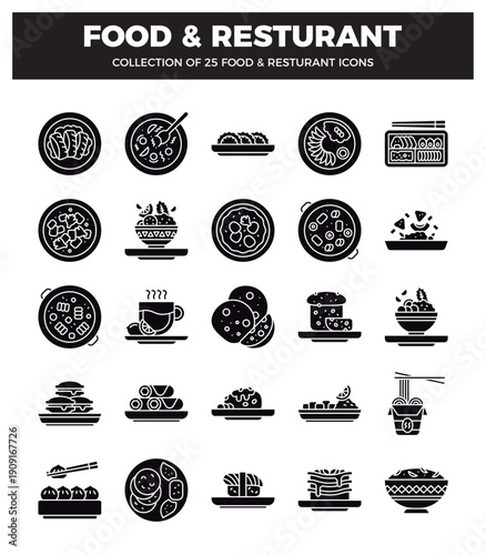 Food and restaurant icons collection on white background.