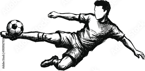 Soccer player silhouettes hand drawn in ink vector style