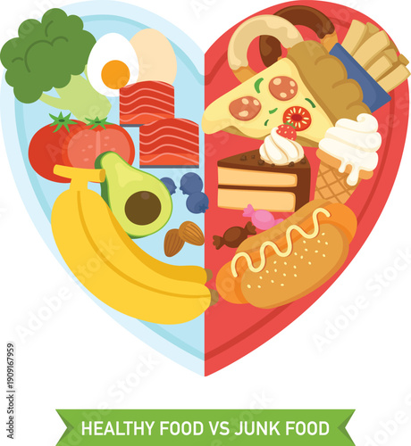 Healthy Food Group VS Junk food Group Heart Plate
