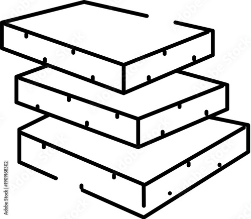 Stacked insulating panels representing thermal protection, soundproofing, and energy efficiency, ideal for construction, engineering, and architectural designs needing layered material concepts