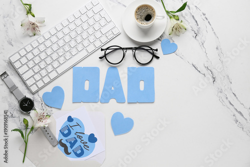 Word DAD with postcard, key...