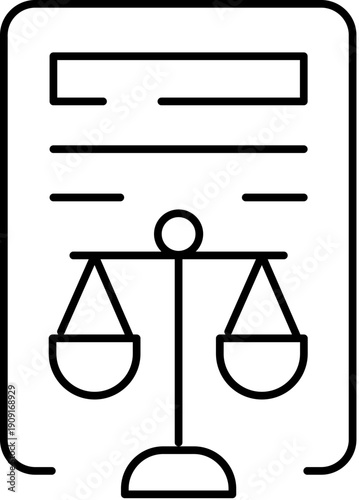 Document displaying a balanced scales of justice icon, symbolizing legal processes, justice, legislation, contracts, and the concept of balance in law and order