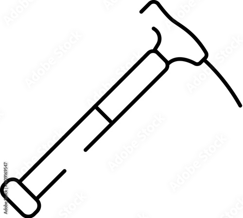Ice axe line art icon representing climbing, mountaineering and alpine hiking gear, minimalist outline symbol for outdoor adventure, winter expeditions and summit ascents