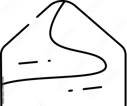 Minimal line art illustration showing a house roof silhouette protecting an abstract desert dune, representing concepts of shelter, home, and unique living in arid environments