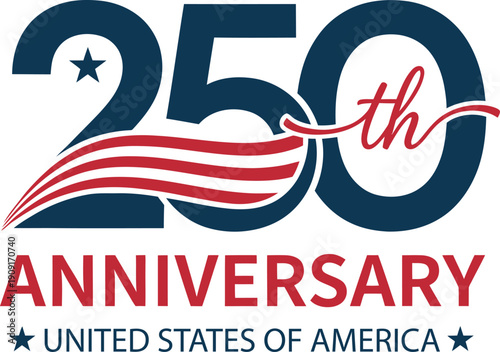 Celebrating 250 years United states anniversary logo with patriotic design