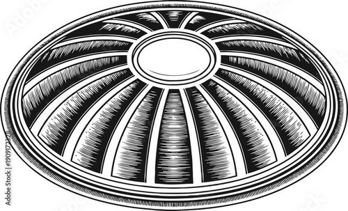 Vintage ventilation grille illustration circular air vent with radial slats and round center