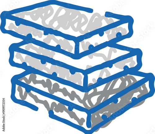 Soundproofing material icon illustrating stacked layers of insulation, representing effective sound absorption and acoustic properties for noise reduction and thermal control