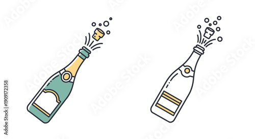 Champagne Bottle Popping Cork, Celebration Bubbles, Festive Drink Icon