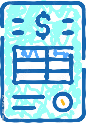 Financial document icon showing a dollar sign with a fluctuating line chart and data points, representing accounting, budgeting, banking, and expense tracking