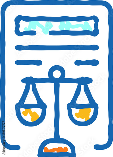 Document displaying a scale of justice, representing legal principles, fairness, judgment, and the equitable weighing of facts within legislation and court proceedings