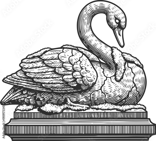 Elegant swan statue engraving ornate bird sculpture on decorative base vintage detailed animal art