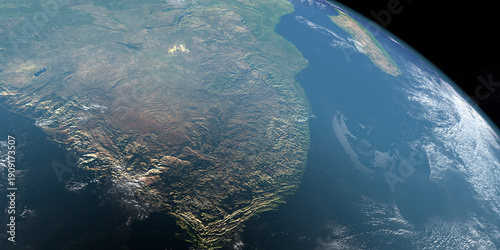 Drakensberg Mountains in United States, America. Aerial view from space